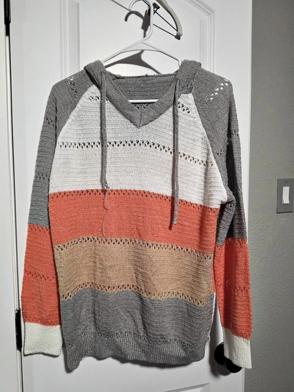 Women's 2026 Fall Striped Color Block Hoodies V Neck Knit Sweaters